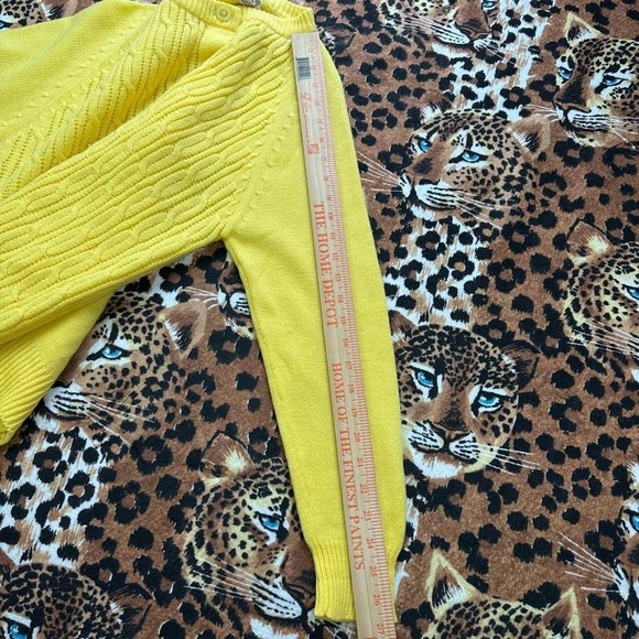 Vintage 70s Cable Knit Cardigan Yellow Button Down Knitwear Sweater - Picture 5 of 8
